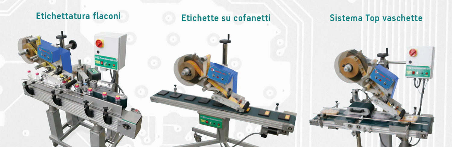 Etichettatura automatica flaconi, vaschette, cofanetti